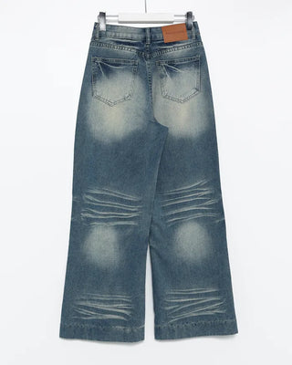Unique whiskered wash low-rise denim pants