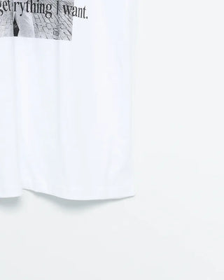 Women's monochrome photo lettering half-length T-shirt
