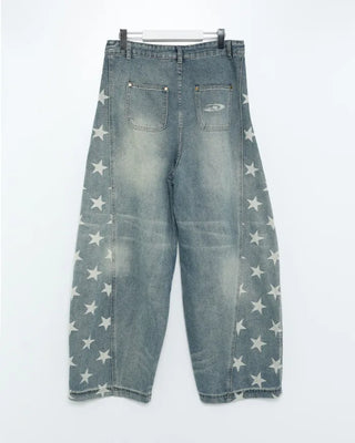 Star print balloon denim pants