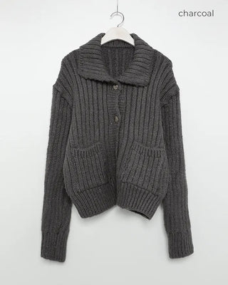 Ribbed Collar Pocket Cardigan