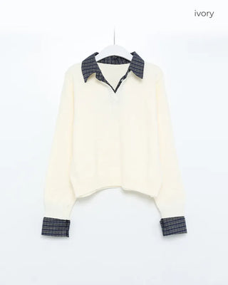 Check shirt layered knit detail