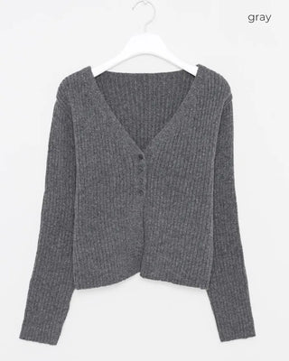 Pointed button rib knit cardigan