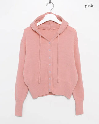 Wide Rib Hem Knit Cardigan Hoodie