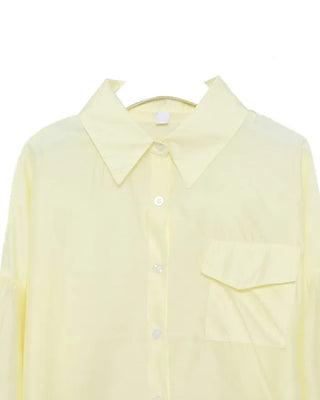 Sleeve Drawstring Cropped Sheer Shirt