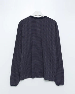 (Unisex) Striped Henley Neck Long Sleeve T-shirt