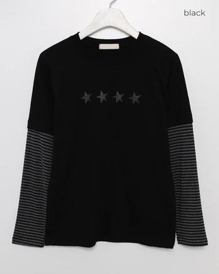 Striped Sleeve Layered T-Shirt