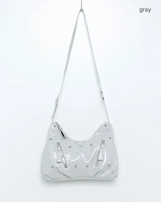 Multi-zip studded shoulder bag