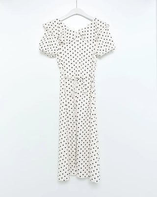 Polka Dot Frill Short Sleeve Long Dress
