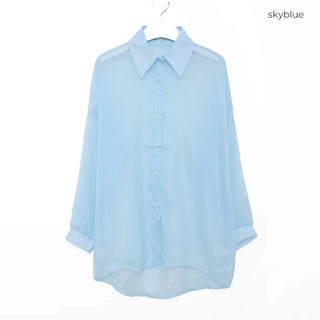 Drop-shoulder sheer shirt