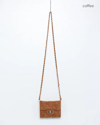 Suede quilted mini chain bag