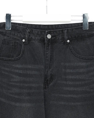 (Unisex) Tucked Wide Side Seam Washed Denim Pants