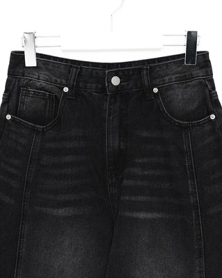 (Unisex) Center Seam Washed Balloon Denim Pants