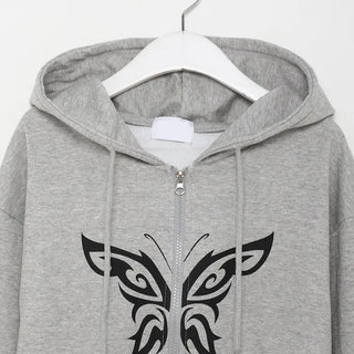 Butterfly Cropped Hoodie Zip-Up