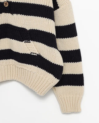 High-gauge knit polo neck wide striped sweater