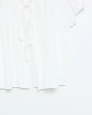 Striped front-open puff blouse