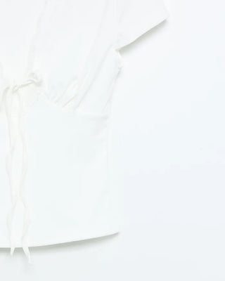 Lace V-neck strap gathered cap sleeve