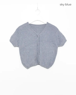 Shaggy knit short-sleeved cardigan