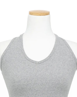 V-Halter Neck Ribbed Top