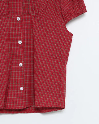 Gingham check puff sleeve shirt