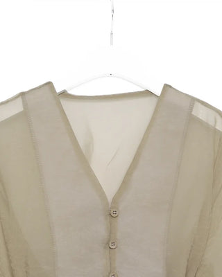 See-through balloon button blouse