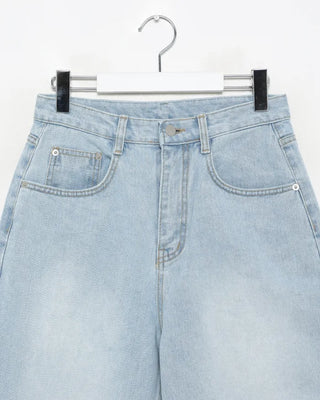 Washed straight denim pants