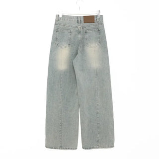 Washed wide denim pants