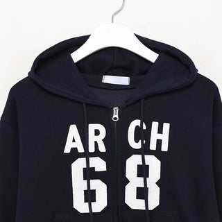 68 Patch Double Zip Cropped Hoodie