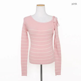 Shoulder ribbon striped knit