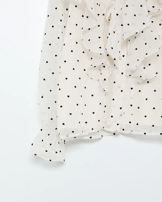 Neck strap ruffle chiffon blouse