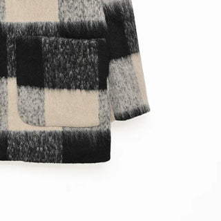 Knitted shawl set with checked jacket
