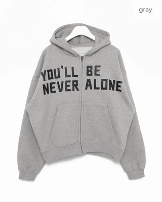 (Unisex) Lettering Double Zip Fleece-Lined Hoodie