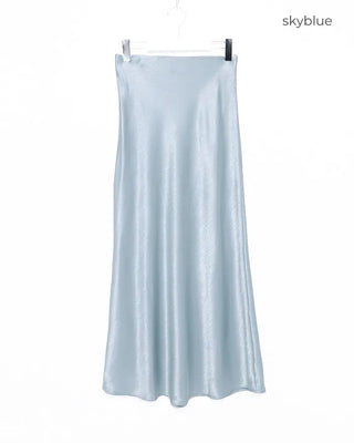 Silk elastic waist long skirt
