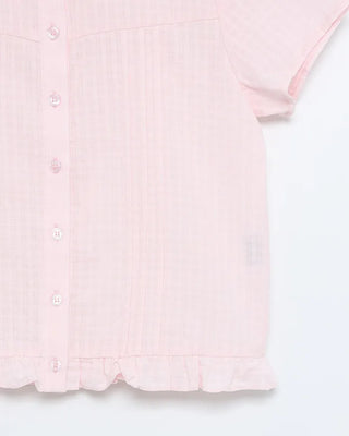 Checked pintuck detail short-sleeved blouse