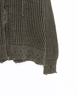 (Unisex) Distressed Mesh Hooded Zip-Up