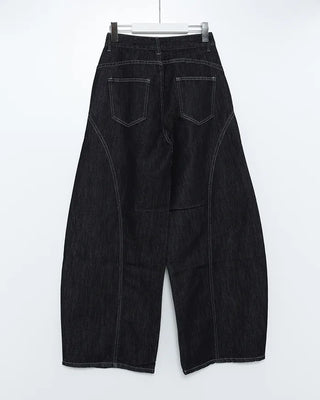 Contrast stitched curved denim wide pants