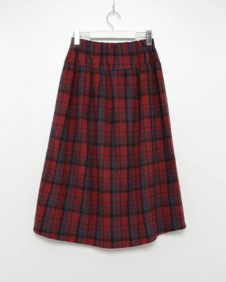 Elastic waist checkered long skirt