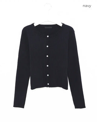 Ribbed round neck cardigan