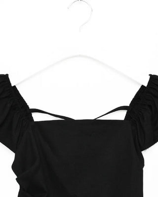 Frilled square neck shirred blouse