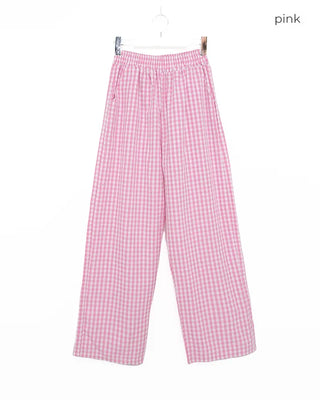 Gingham check wide seersucker pants