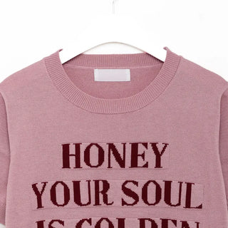 Lettering Half-Sleeve Knit