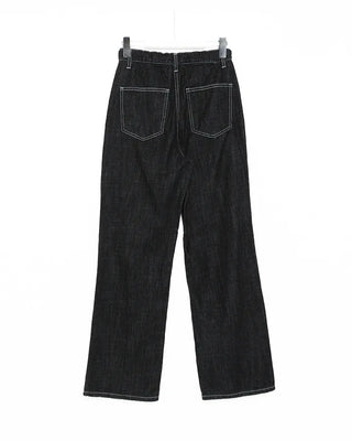Stitched black straight denim pants