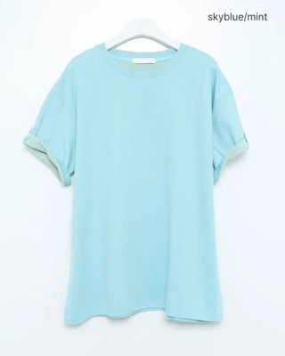 (Unisex) Roll-up Point Bi-color Short-Sleeve T-Shirt