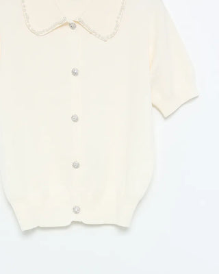 Pearl Button Short-Sleeve Colored Knit