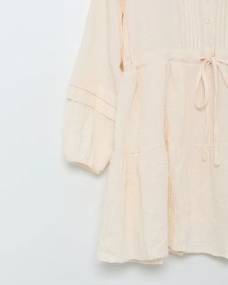 Shirred dress with strings