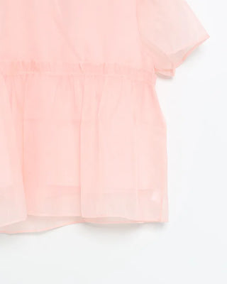 Organza ruffle balloon sleeve blouse