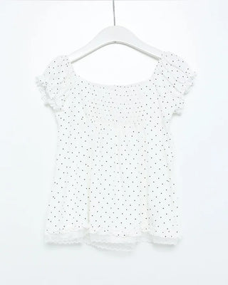 Polka Dot Ribbon Half Blouse