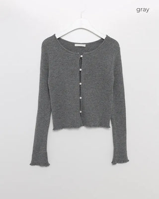Ribbed Frill Slim Cardigan