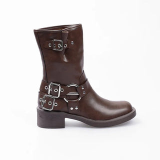 Faux Leather Mid-Calf Engineer Boots