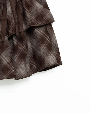 Ribbon check tiered mini skirt