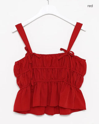 Shirred Ribbon Sleeveless Dress